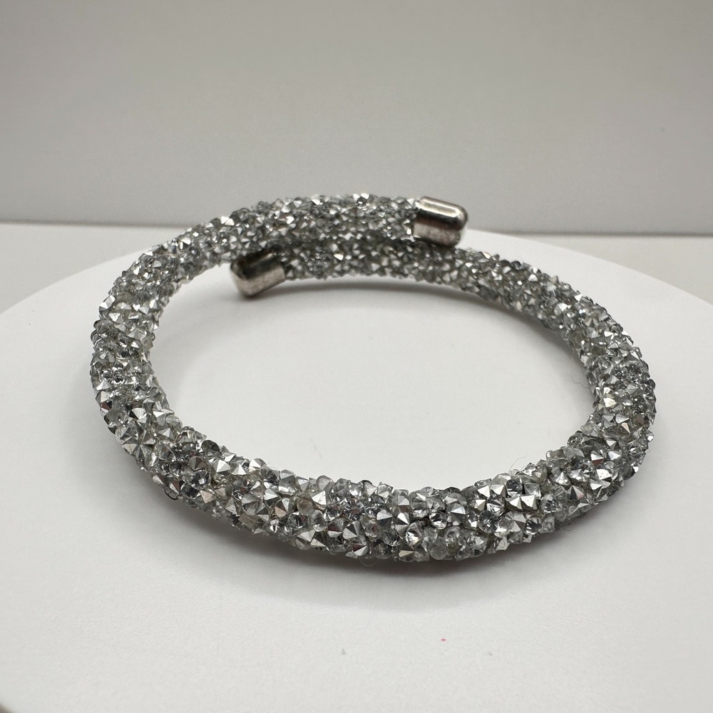 Vintage 90s Silver Tone Glass Mesh Wrap Bracelet Boho Glam Jewelry